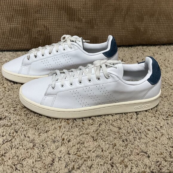 Adidas Advantage Clean White Leather Sneakers With Navy Heel Accent mens 12 - Picture 8 of 14
